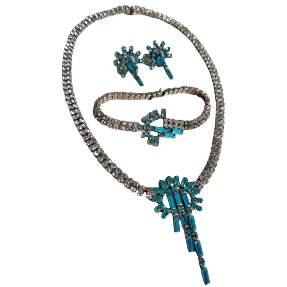 Stunning Art Deco Crystal Necklace, Bracelet and Earrings Set Statement - Picture 5 of 14